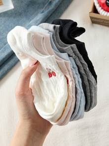 5 Pairs Women's Sweet Embroidered Bow & Strawberry Minimalist Invisible Liner Socks, Suitable For All Seasons - Multicolor - View 12
