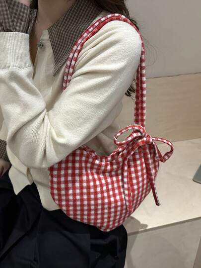 Bolso bandolera de mujer con estilo simple a cuadros con forma de corazón, nueva moda y estilo 2026
