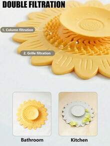 Flower-Shaped Press-Type Sink Strainer, Floral Design Sink Cover, Hair Filtering Drain Plug With Sunflower Deodorizing Drain, Bathroom Hair Catcher, Easy Installation, Shower Hair Trap, Suitable For Bathtub, Sink, Kitchen, Bathroom Accessories, Bathroom Tools, Kitchen Essentials - Multicolor - View 10