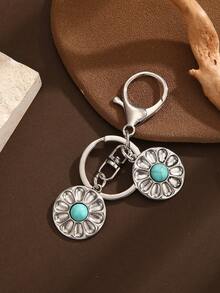 新款包包挂饰/汽车钥匙扣，金属材质，创意绿松石镶嵌，热压印刷锌合金，四季皆宜 - 銀色 - 查看 3