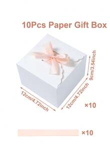 Conjunto de 10 caixas de papel quadradas brancas para lembrancinhas com 10 fitas cor champanhe (2 x 40 cm), caixas decorativas com fita para presentes, ideais para casamentos, chás de panela, festas de aniversário, aniversários de casamento, festivais e decoração de mesas para todas as ocasiões. - A-branco - Ver 13