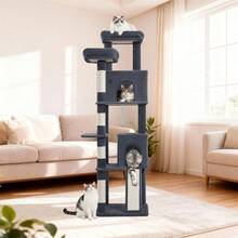 HEXCELEN Cat Tree Tower, 178cm Cat Tree For Indoor Cats, Multi-Level Cat Climbing Frame With Scratching Posts, Scratch Board, 2 Comfy Condos, 2 Perches, Pompoms, Rest Place - 深灰色 - 查看 1