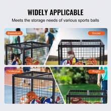 Rolling Sports Ball Storage Cart, Lockable Basketball Cage With Double Lids, Sport Equipment Holder Organizer For Indoor Outdoor, Steel Storage Rack For Garages, Playgroup, Gym And Schools - Black - View 6