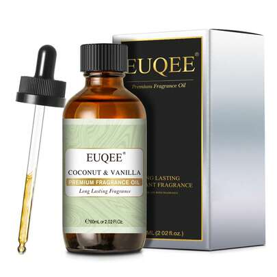 EUQEE 1pc 60ml/2.02fl.Oz Coconut & Vanilla Fragrance Oils With Glass Dropper, Premiun Coconut & Vanilla Oils For Diffuser Humidifier DIY Perfume Soap And Candles Making,Essential Oils For Home DIY Candles Aromatherapy Skin Care,Multipurpose Aromatherapy,Gift For Friend