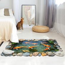 3D立体地板贴纸 石头池塘 鲤鱼 墙贴 金鱼群 防水防潮 自粘式家庭壁画贴纸 厨房浴室瓷砖贴纸 客厅卧室装饰艺术壁画 - 多色 - 查看 4