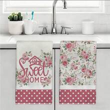 MEMNUN 2 Peças Toalhas de Cozinha com Impressão do Slogan "Sweet Home" em Rosa, 15.75*23.62in(40*60cm), Microfibra Super Macia e Absorvente, Acessórios de Cozinha, Lavável em Máquina, Adequado para Sala de Jantar, Cozinha, Decoração e Presentes de Feriado, Todas as Estações - Multicolorido - Visão 10