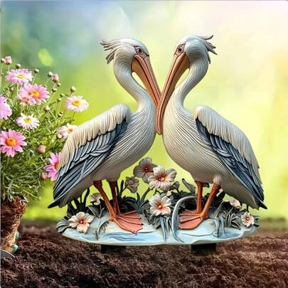 1pc Romantic Acrylic Pelican Garden Decor Stake, Modern Bird Theme Ground Mounted Yard Sign, Multipurpose Outdoor Lawn Decoration, No Power Needed, Suitable For Coastal Style Gift