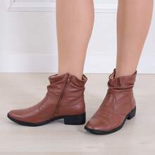 Women's Genuine Leather Boot With 3cm Low Heel And Side Zipper - Camel - View 5
