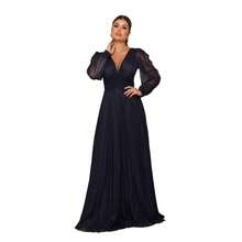 Elegant Women's Long Dress With Long Sleeves And Pleats, Suitable For Bridesmaids, Bridesmaids, Mothers Of The Bride, Groomsmen, Weddings, Graduations, And Evangelical Fashion. - 藏蓝色 - 查看 7