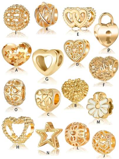 16颗镂空金色油滴星心花双心爱心圆形串珠爱情锁，DIY手链项链配件情人节