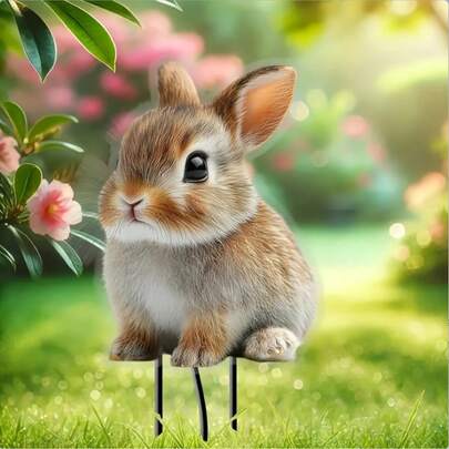 可爱的亚克力兔子花园插牌 - 非常适合草坪和花盆装饰，动物主题户外装饰