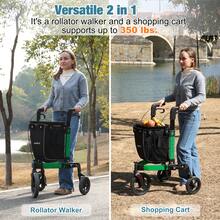 IsEasy 3 Wheel Walkers For Seniors, Foldable Rollator Walker With Tray & Large Storage Bag, 10" Big Wheel For All Terrain, 350 Lb Weight Capacity, Green - View 7