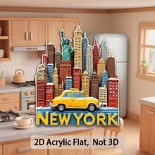 1张2D亚克力利物浦红吉他、西雅图天际线、自由女神像冰箱贴，适用于厨房、餐厅或办公室装饰，旅行收藏品，适合旅行爱好者，是绝佳的旅行纪念品，也适合作为乔迁礼物送给朋友。 - 城市冰箱貼 - 查看 12