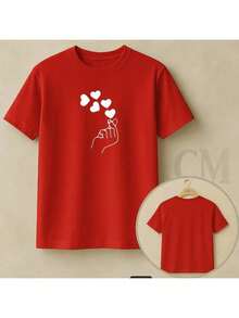 Camiseta Plus Size Feminina Algodão 100% Estampada Finger Heart Dorama Coreano Kpop Básica Premium Gola Redonda Manga Curta Casual Streetwear Academia Confortável G1 ao G5 - Vermelho - Visão 3
