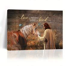 1 Piece Of Inspirational Wooden Framed Canvas Wall Art - Love Is Patience, Love Is Kindness Horse And Natural Scenery Print - Religious Home Decor, Suitable Living Room, Bedroom, Housewarming - Ready To Hang - Multicolor - View 8