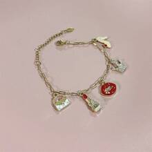 1pc New Arrival Multi-Pendant Ocean Holiday Style Beach Fish Tail Octopus High Heel Charm Bracelet, Daily Wear For Women - Gold - View 9