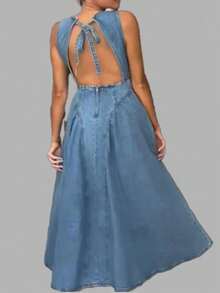 Vestido mujer 2026 nuevo, estilo casual y elegante, favorecedor, sin mangas, estilo francés - Azul - Ver 3