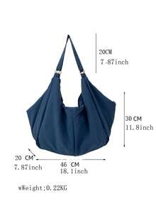 Túi đeo vai cỡ lớn họa tiết kẻ caro, chất liệu nylon màu trơn chống thấm nước, kiểu dáng tối giản dành cho nữ, khóa kéo, túi xách đa năng tiện dụng, phù hợp cho công việc, học tập và du lịch. - Màu xanh hải quân - Xem 9