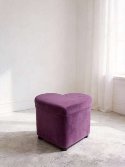 Banco para tocador estilo glam en forma de corazón tapizado color rosa asiento puff para maquillaje silla para vanity cómodo y decorativo