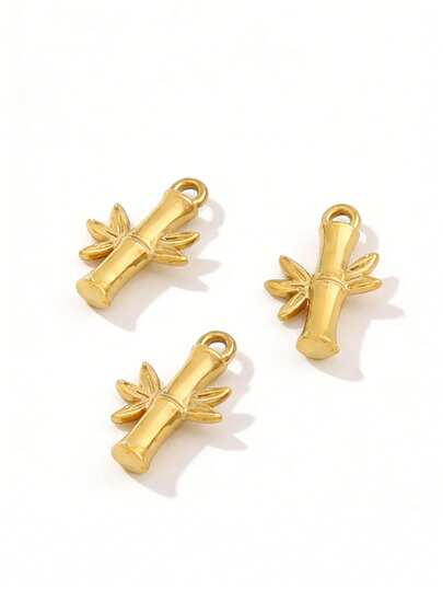 3 piezas de colgantes de bambú de acero inoxidable con baño de oro de 18K, encantos de plantas para hacer joyas DIY, suministros y accesorios