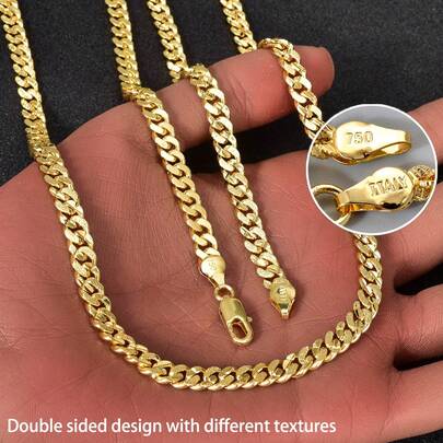 1 pieza Collar cubano clásico de moda de 18k oro grueso de 6mm (diseño de patrón diferente en ambos lados) Estilo hip hop adecuado para hombres, mujeres y parejas para uso diario, fiesta, versátil y apto para todas las estaciones