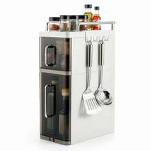 Kitchen Storage Cabinet Organizer With Hooks, Slim Side Storage Rack For Spices, Utensils & Bottles, Space-Saving Floor Standing Storage Unit For Small Kitchens - View 11