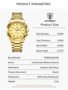 POEDAGAR 1 件男士不锈钢防水夜光石英表，经典休闲日期星期显示男士腕表，时尚男士腕表，适合日常场合，男士礼物 - 均碼 - 查看 7