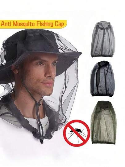 Sombrero con red antimosquitos para exteriores, camping, pesca, con malla facial de agujeros extra finos, sombrero, máscara y cobertura ligera y protectora para hombres, mujeres, senderismo, pesca, camping, jardín y actividades al aire libre, accesorios esenciales para camping y pesca