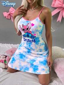 Disney Áo hai dây nữ kiểu tie-dye in chữ và họa tiết động vật - Áo ngủ ngắn không tay dệt kim cho thiếu nữ. - Màu xanh lam - Xem 2