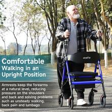 IsEasy Upright Walkers For Seniors, 450 Lb Heavy Duty Stand Up Rollator Walker With Adjustable Soft Sponge Armsupport & Seat, Tall Standing Folding Rolling Walker With 8'' Wheel, Blue - View 4