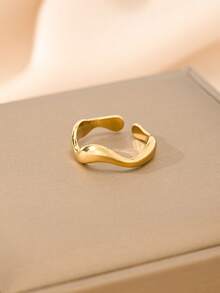 2 piezas/1 pieza Juego de anillo y pulsera de acero inoxidable, textura clásica retorcida en acabado mate dorado con diseño ajustable abierto, adecuado para apilar o usar solo, ideal para ir al trabajo, citas, fiestas, regalos, vacaciones - Dorado - Ver 3