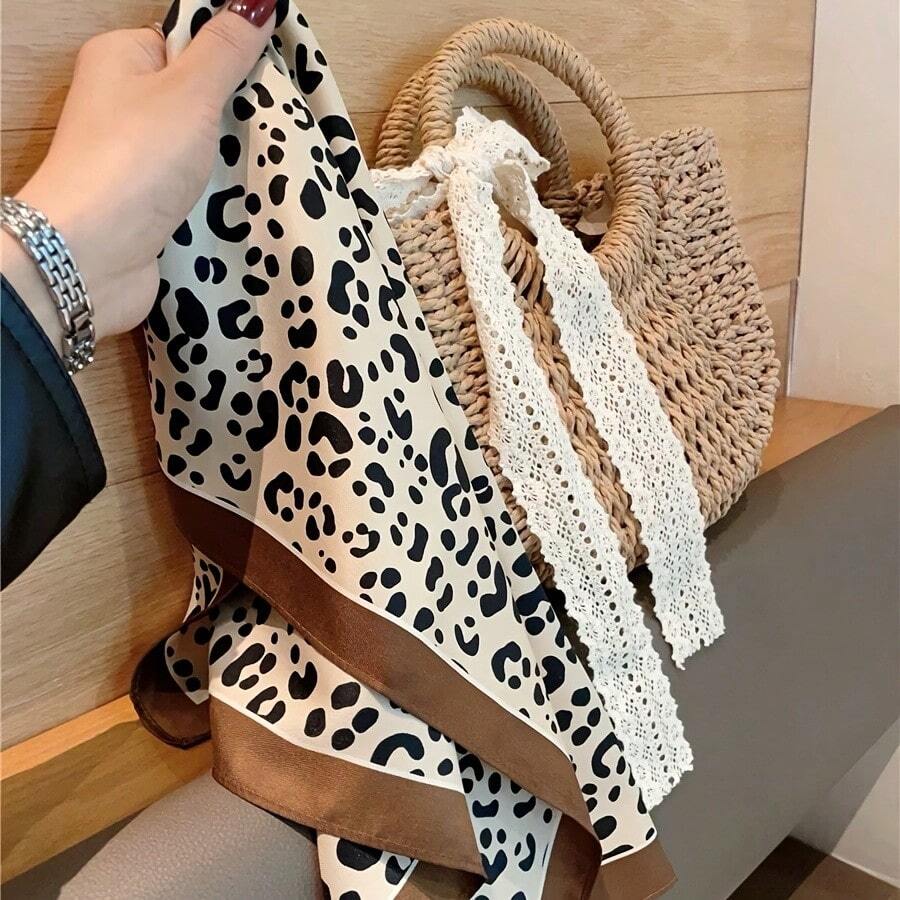 1pc Leopard Print Neckerchief, Women's Fashion Accessory Scarf For Spring & Autumn - Camel - View 1