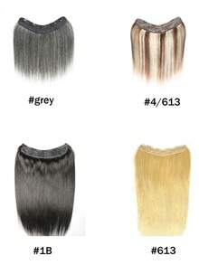 1pc Human Hair Invisible Seamless Straight Hair Extension Clip-In, Natural Fluffy No Hair Piece For Women To Add Volume - Multicolor - View 4