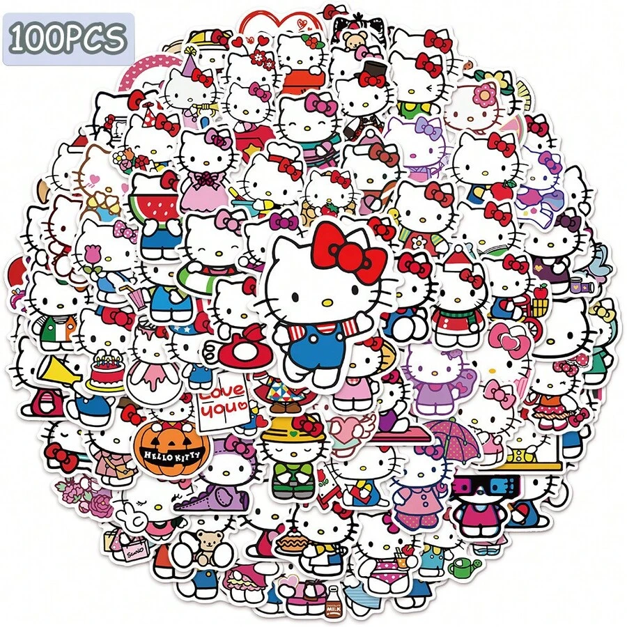 SANRIO 50-100 de bucăți de autocolante drăguțe din colecția Hello Kitty - Decor graffiti din PVC pentru telefoane, skateboard-uri, chitare și frigidere - DMX0211DMX1201-100 bucăți - Vizualizare 1