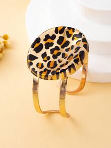 Conjunto de joyas de estilo bohemio con aretes, pulsera y anillo con estampado geométrico ovalado de leopardo, adecuado para uso diario y vacaciones - oval - Ver 5