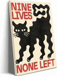 Gothic Black Cat Canvas Wall Art Nine Lives None Left Vintage Cat Picture Wall Decor Eclectic Dark Academia Poster Goth Witchy Painting Print Artwork For Living Room Bedroom Dorm Decoration - 1PC - 查看 1