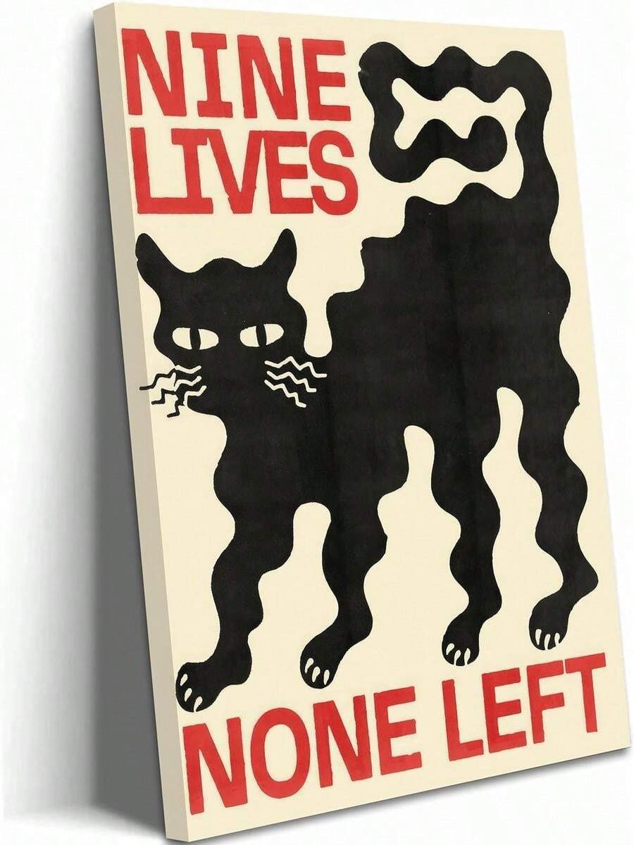 Gothic Black Cat Canvas Wall Art Nine Lives None Left Vintage Cat Picture Wall Decor Eclectic Dark Academia Poster Goth Witchy Painting Print Artwork For Living Room Bedroom Dorm Decoration - 1PC - 查看 1