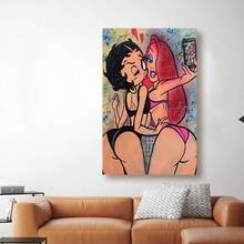Framed Canvas And Jessica Rabbit In Bikinis  Canvas  Retro Artwork For Home, Vintage Pop Art Canvas Print  Posters Art With A Glam Touch - 五彩繽紛 - 查看 3