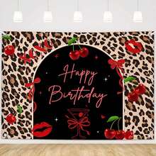 1 Pc Cheetah Cherry Birthday Tapestry, Backdrop, Black And Red Cheetah Print Wild Birthday Party Background For Girls, Let's Get Wild Photography Banner For Baby Shower Bachelorette Decor (No Grommets),Wall Tapestry, 100% Polyester,Multiple Size 40*30in-90*60in - 1PC - 查看 1