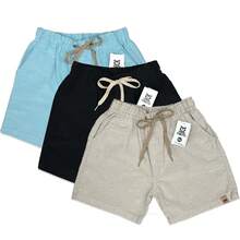 Set Of 3 Premium Linen Shorts For Children And Teens, Bermuda Style, Sizes 2-16 - 黑與白 - 查看 1