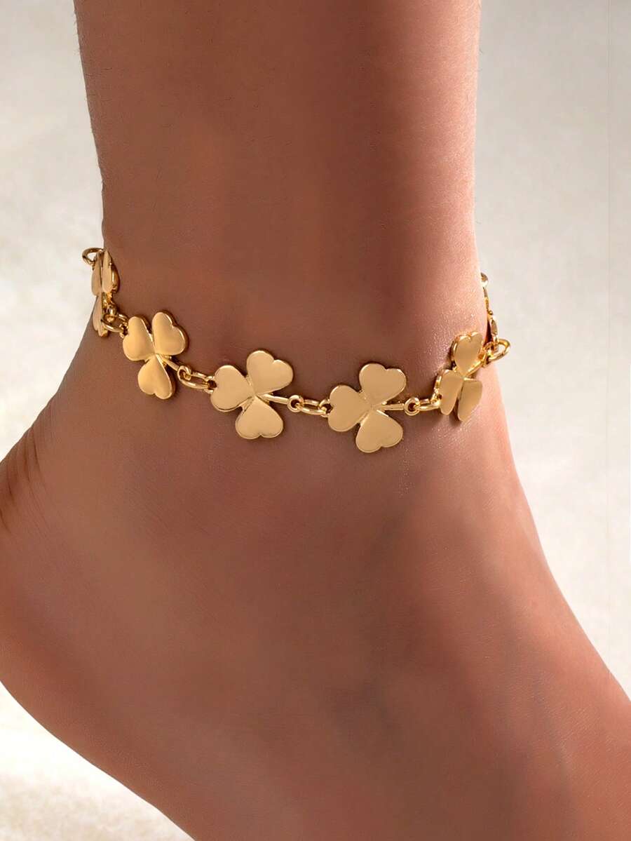 1. 时尚清新个性三瓣花经典女士脚链，适合日常聚会、舞会等场合，或作为礼物赠送他人（不含礼盒） - 金黃色 - 查看 1