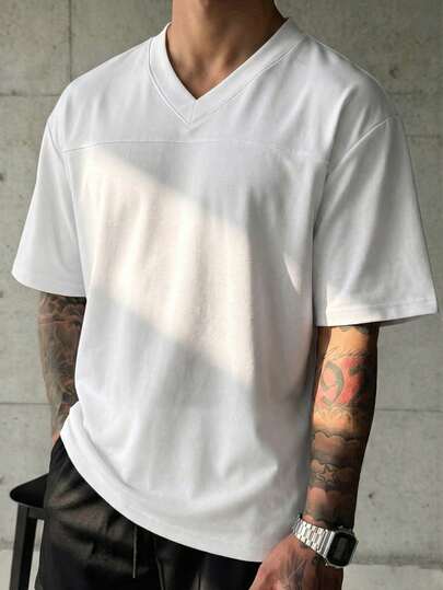  GRDR Summer New Casual V-Neck Loose Short Sleeve T-Shirt, Fashionable Versatile Suitable For Men