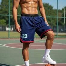 Summer Loose Pocket Drawstring Knot Sports Daily - Navy Blue - View 1