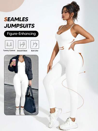 Women Yoga Jumpsuits Workout Sleeveless Sport One Piece Bodycon, Legging Fit White Elegant Summer