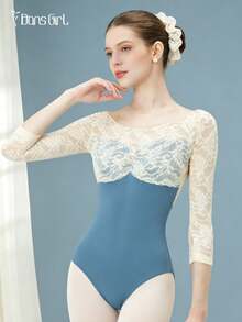 DonsGirl 1件装 女士七分袖蕾丝拼接芭蕾舞服 春季 - 藍色 - 查看 8