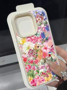 1个新款水彩花束和小狗图案纹理防滑软手机壳，兼容苹果和其他手机 - 彩色 - 查看 2