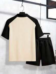 1 Set Polo Collar Short Sleeve T-Shirt And Sweatpants Suit For Teenage Boys, With Leopard Silhouette Print - Casual Loose Sportswear Short Sleeve, Polo Collar T-Shirt And Sweatpants - Perfect Summer Gift, Suitable For Spring/Summer School And Outdoor Wear - Multicolor - View 2