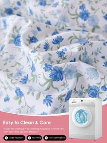 Bộ ga trải giường 3 món in họa tiết hoa - Vải nỉ polyester màu xanh dương, ga phủ nệm họa tiết hoa kèm 1/2 vỏ gối, phù hợp với nệm dày 9-12 inch, thích hợp cho gia đình và ký túc xá, đạt chứng nhận OEKO-TEX. - Nhiều màu - Xem 8
