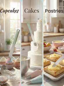 1pc Multi-Functional Cake Cutter And Smoother: With Non-Slip Handle, Easy To Clean And Store. Can Be Used For Cutting Cakes, Spreading Frosting And Shaping, Suitable For Homemade Afternoon Tea Desserts, Holiday Cakes, DIY Home Baking, An Essential Item For Home Baking. - Multicolor - View 9