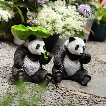Cute Panda Statue Ornaments, Suitable For Outdoor Garden And Courtyard Landscaping As Soft And Cute Decorations. Made Of Resin Material. They Can Also Be Placed On Indoor Tabletop As Ornaments. Creative Gift For Souvenirs Or Birthday Presents.